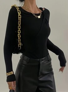 DAZY Casual Sexy Fitted Long Sleeve Summer Blouse For Women,Fall Women Clothes - Black - View 7