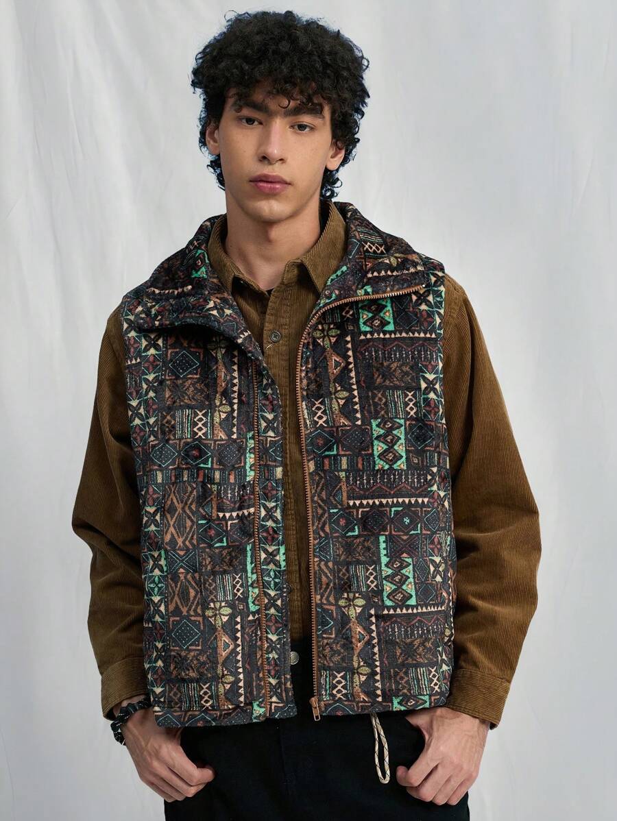 Manfinity VCAY Men's Knit Fashion Casual Sleeveless Open Front Vest, Fashion Colorful Graphic Flannel Vest, For Friends, Husband, Boyfriend Gifts, For Fall Winter - Multicolor - View 1