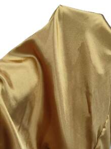 SHEIN Clasi Áo sơ mi satin cài nút phía trước, áo dài tay - Màu Mù tạt vàng - Xem 5