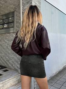 Forever 21 女士口袋装饰牛仔迷你 A 字裙 - 黑色 - 查看 2