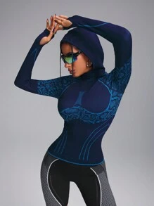 Innovista Seamless 3D Sculpting And Snake Texture Sports Outdoor Sweatshirts, Middle Support Racerback Sweatshirt , Hiking, Camping, Run, Workout, Gym Daily, Fall Sweatshirts, Going Out Tops, Workout Tops, Long Sleeves Sweatshirts, Fall Woman Outfits, Outdoor, Skiing Sweatshirts, Fall Winter Women Outfit, Core Motion Fall New Style Women Utilitarian Chic, Striped Design - Blue - View 2