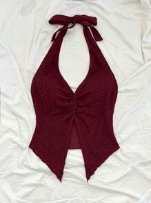 Soleia 女士夏季度假无袖系结前罗纹褶皱紧身背心，适合派对、情人节、复活节、狂欢节、海滩、游轮、城市观光、下午茶