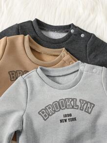 SHEIN 6 件套新生男婴/女婴可爱字母印花长袖运动衫和松紧腰裤，6 件套秋冬季家居服装 - 彩色 - 查看 6