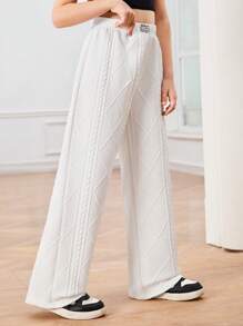 Girls Plus Floral Print Loose Straight Leg Sweatpants - White - View 4