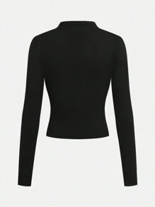 SHEIN Girlism 3pcs/Set Teen Girls Knitted Thermal Lined High Elastic Stand Collar Long Sleeve All-Match Tee Tops, Black & White, Autumn/Winter - Black - View 4