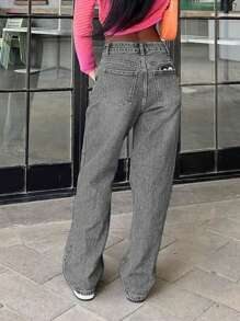 Versatile All-Match Slim-Fit Straight Leg Jeans - Light Grey - View 3