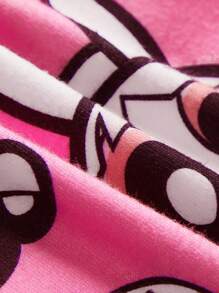 THE POWERPUFF GIRLS X SHEIN Tween Girl Random Cartoon Character Heart Print Button Front Snug Fit Lounge Romper - Pink - View 3