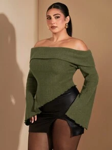 SHEIN BAE Áo lót bó sát tay dài một bên vai màu xám trơn cỡ lớn dành cho nữ, thích hợp mặc nhiều lớp trong mùa thu/đông, hẹn hò lãng mạn, dịp trang trọng, tiệc tùng, đi làm hàng ngày, đi chơi buổi tối, mặc váy - xanh quân đội - Xem 7