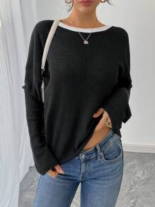 Chiquease Bow Tied V-Neck Backless Premium Knit Sweater Fall Cloth For Women - Black - View 3