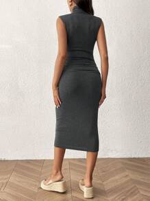 SHEIN Vestido casual ajustado y sencillo con cuello liso y sin mangas para embarazadas - Gris Oscuro - Ver 6