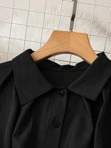 SHEIN Clasi Ladies' Long Sleeve Button Hem Pleated Commuter Dress Fall Cloth For Women