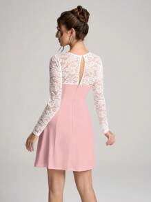 SHEIN Belle 女士正式晚礼服，时尚秋冬宴会聚会名媛优雅日常装正式晚宴礼服，舞会礼服，婚礼宾客礼服 - 粉色 - 查看 2