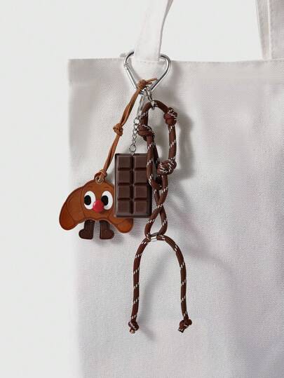 Kawaii 1pc Retro Cow Horn Shaped Chocolate Braided Rope Bag Pendant