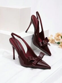 CUCCOO CHICEST Tacones de salón con lazo y correa posterior para mujer, color rojo burdeos, para el Día de San Valentín
