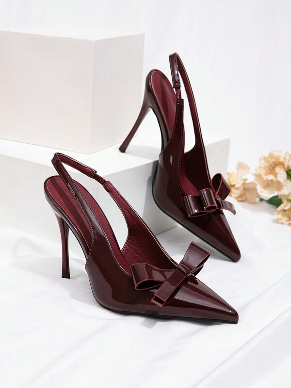 CUCCOO CHICEST Tacones de salón con lazo y correa posterior para mujer, color rojo burdeos, para el Día de San Valentín