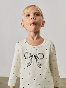 Maija Kids Maija Kids Camiseta informal de cuello redondo para niña con diseño de lunares y lazo
