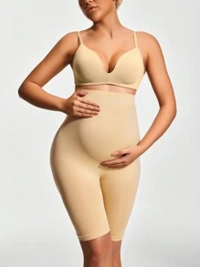 SHAPORA Seamless Maternity High Waisted Mid Thigh Short Pregnancy Shapewear Body Shaper Butt Lifter-Accommodate Growing Tummy&Waist - Apricot - View 3