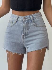 DAZY Plus Size Women's Light-Wash Denim Shorts With Frayed Hems, All Season - Light Wash - View 7