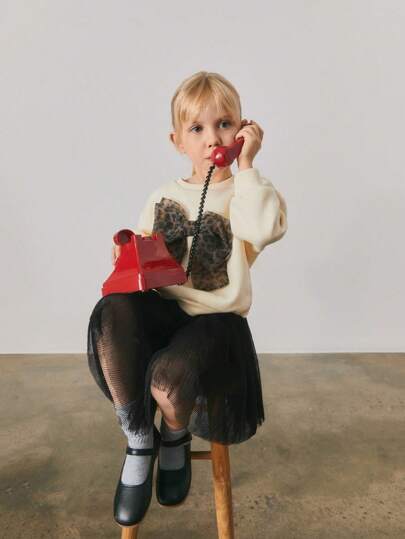 Maija Kids Maija Kids Loose Casual Crew Neck 3D Bow Detail Long Sleeve Sweatshirt For Young Girls,In Fall/Winter