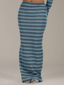 MUSERA Striped Rib Knit Maxi Skirt Spring Casual Y2k 90's - Blue - View 2
