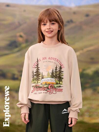 SHEIN Tween Boy Round Neck Long Sleeve Printed Simple Casual Sweatshirt