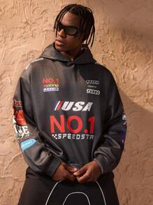 Forever 21 Men's Colorblock Letter Graphic Hoodies - Black - View 1