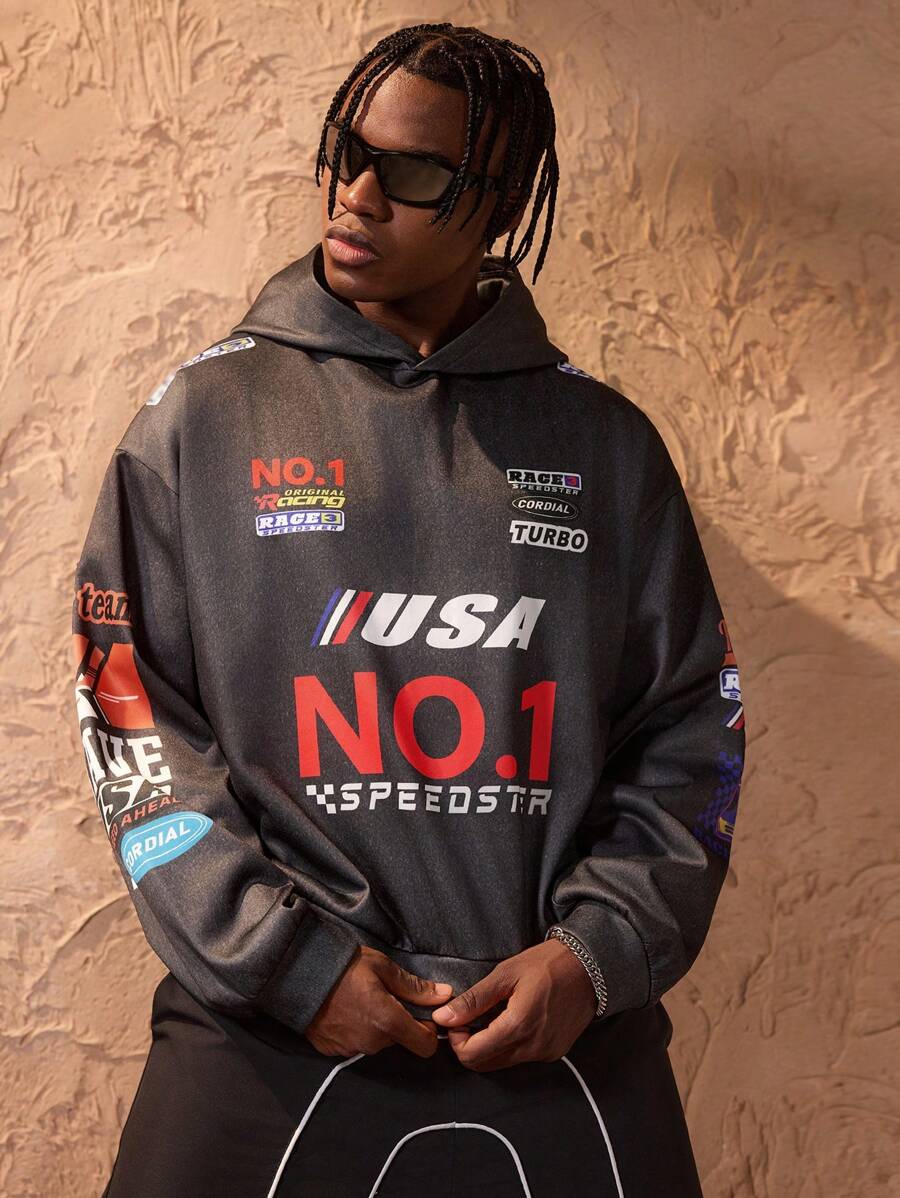 Forever 21 Men's Colorblock Letter Graphic Hoodies - Black - View 1