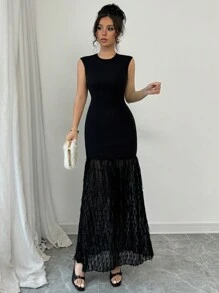 Elenzga Vestido sin mangas con adorno de plumas largas para mujeres - Negro - Ver 6