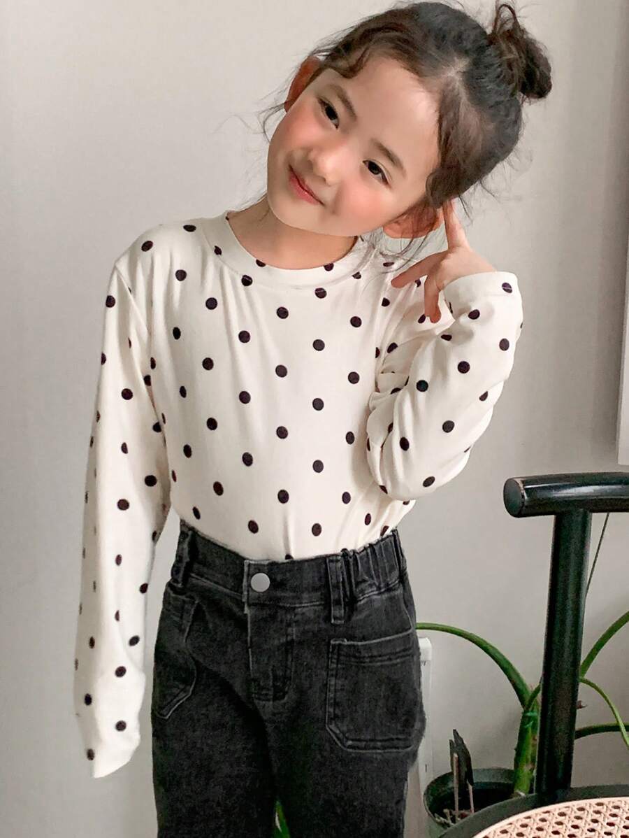 DAZY Camiseta de punto de cuello redondo pequeña para niña, ropa de otoño