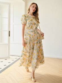 MOTF PREMIUM 对比色网眼花卉刺绣泡泡袖针织上衣 - 彩色 - 查看 4