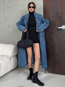 DAZY Women's Front Tie Long Sleeve Casual Denim Windbreaker,Back To School Clothes Women Jacket,Fall Women Clothes - Blue - View 7