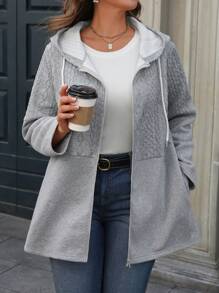 連帽抽繩拉鍊上衣 - 灰色 - 查看 1