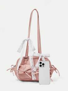 SHEIN MOD Fashion Dual Pocket Bow Decor Shoulder Bag For Women - Pink - View 4