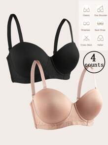 4 Pcs Plus Size Solid Color Minimalist Camisole With Wire, For Casual Wear