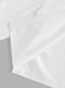 SHEIN Girlism Tween 女童休闲弹力夹克，半领拉链，V 领，紧身长袖 T 恤，搭配浅灰色针织宽松直筒运动裤 2 件套，适合秋冬日常穿着、返校、休闲场合 - 白色 - 查看 9