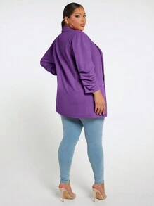 SHEIN Tall CURVE 秋冬大码简约纯色休闲西装外套 - 紫色 - 查看 2