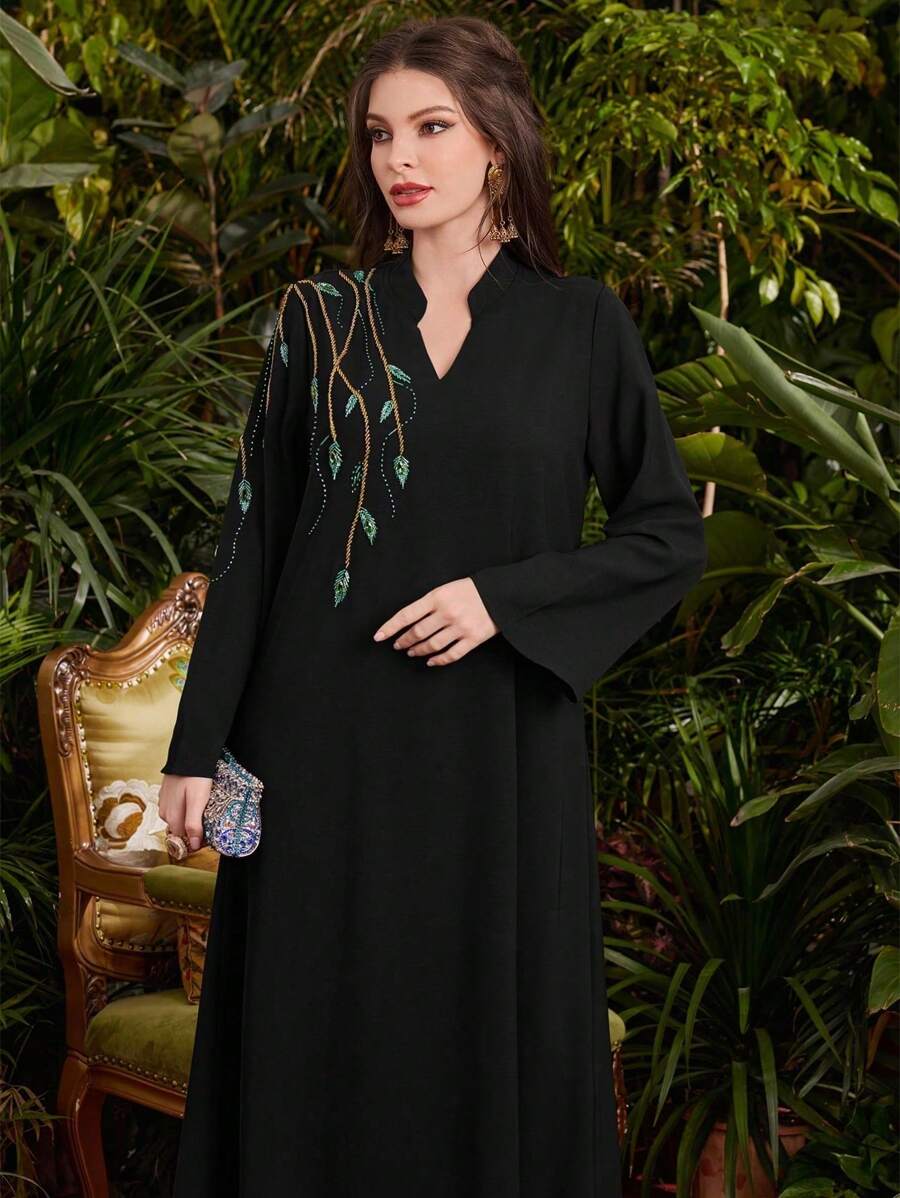 Al Najma Women's Casual Elegant Arabic Design Kaftan Dress For Everyday Wear, Modest - Black - View 1