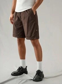 Manfinity VCAY Men's Casual Plain Loose Elastic Waist Straight Leg Woven Shorts - Maroon - View 5