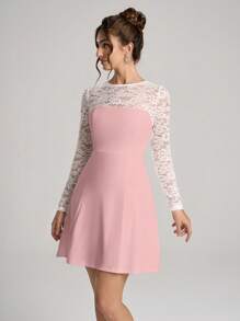 SHEIN Belle 女士正式晚礼服，时尚秋冬宴会聚会名媛优雅日常装正式晚宴礼服，舞会礼服，婚礼宾客礼服 - 粉色 - 查看 7