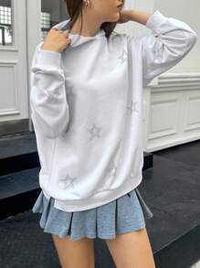 Jouncy Áo hoodie dài tay tối giản dành cho nữ với họa tiết ngôi sao, thích hợp mặc mùa thu. - Màu Xám nhạt - Xem 7