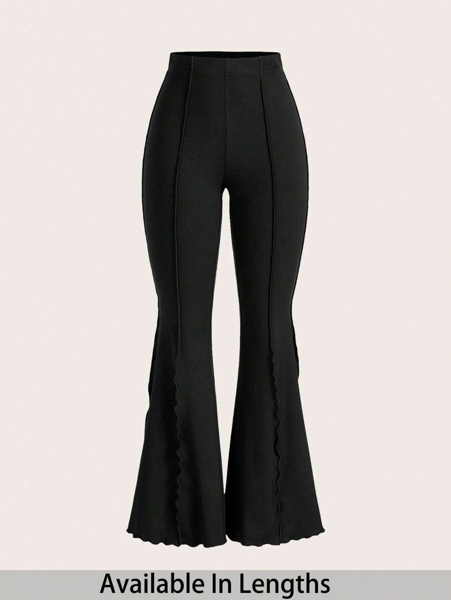 SHEIN PETITE CURVE 大码女式纯色喇叭休闲裤，情人节、毕业典礼、优雅、休闲、女士正装，黑色裤子