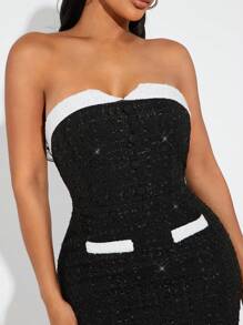 SHEIN SXY Vintage Two-Tone Blend Bodycon Mini Dress, Sexy & Cute, Autumn/Winter