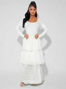 SHEIN SXY Sexy & Cute Multi-Layer Backless White Dress, Suitable For Autumn And Winter - White - View 4