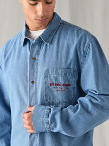 Manfinity Hypemode Camisa vaquera casual suelta de lavado claro para hombres, Urbanchill - Lavado ligero - Ver 2