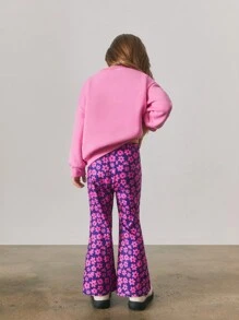 Maija Kids Maija Kids 2 件套年轻女孩休闲花卉和狮子图案圆领运动衫和运动裤套装 - 玫紅色 - 查看 3