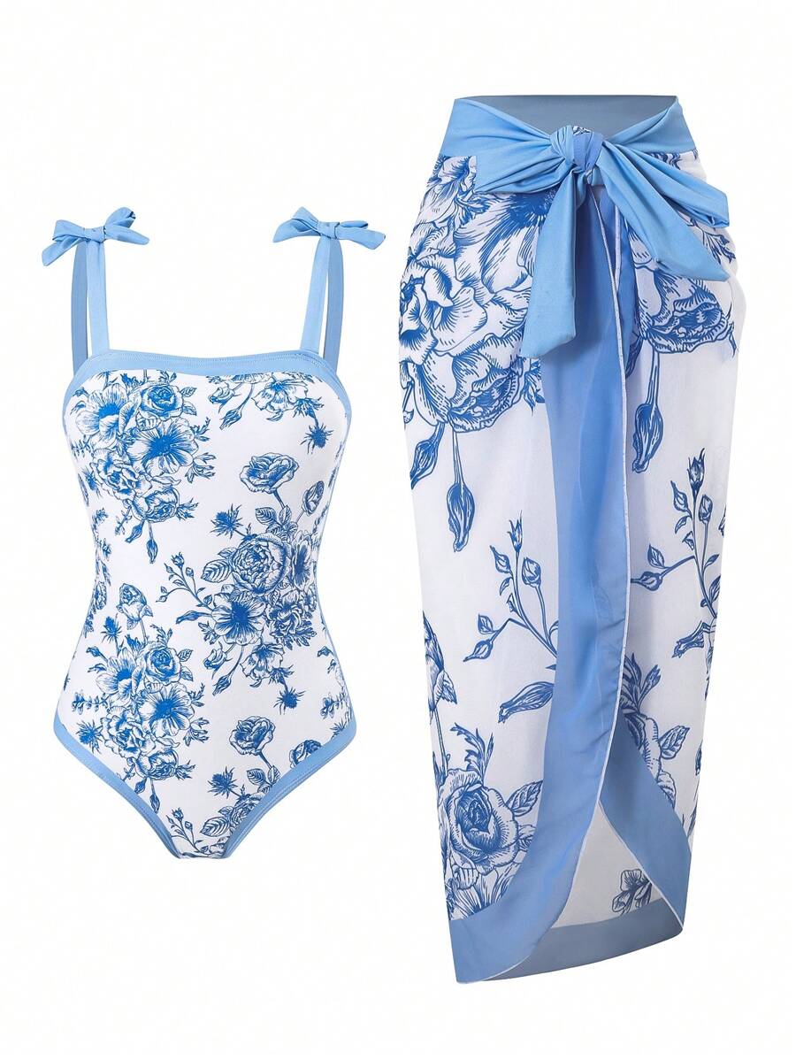 Sparklyn Teen Girls One-Piece Swimsuit (Random Printed Design) - Multicolor - View 1