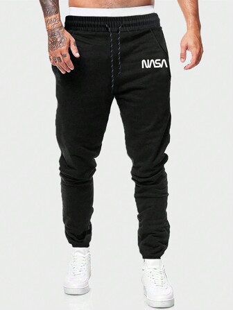 Street Life Men Letter Drawstring Jogger Sweatpants, School