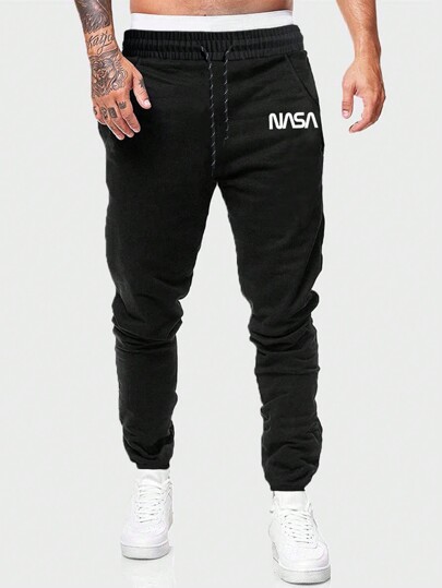 Street Life Pantalon de survêtement à cordon de serrage avec imprimé lettres pour hommes, école