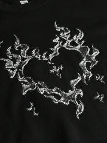 SHEIN Sweat-shirt-shirt décontracté et ample pour préadolescentes avec imprimé lettrage et nœud décoratif - Noir - Voir 5