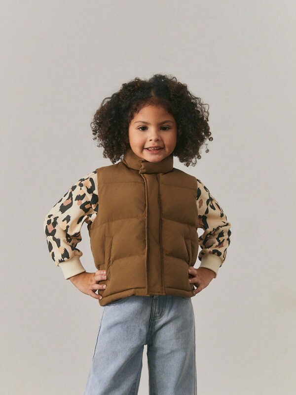 Maija Kids Maija Kids Young Girl Solid Color Thickened Mock Neck Vest, Casual
